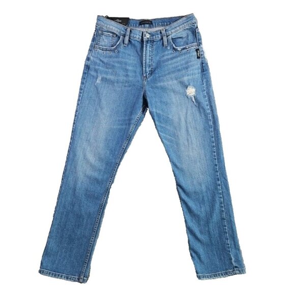 Silver Jeans Co Jeans Frisco Straight High Rise Med Blue 27x28 Distressed NWT - Picture 1 of 16
